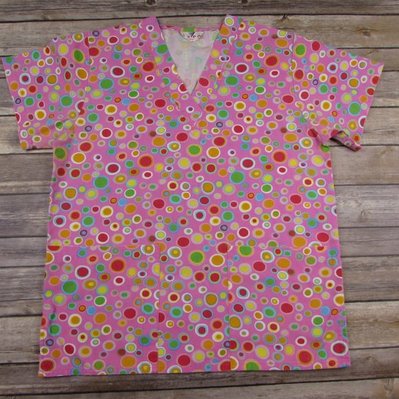 Expo Scrub Top Multi Color Circles XS - Picture 1 of 5